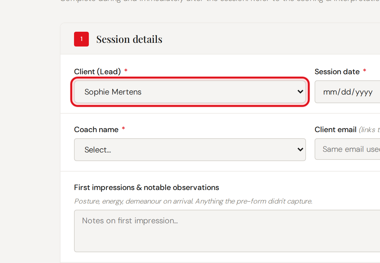 Coach form with client preselected