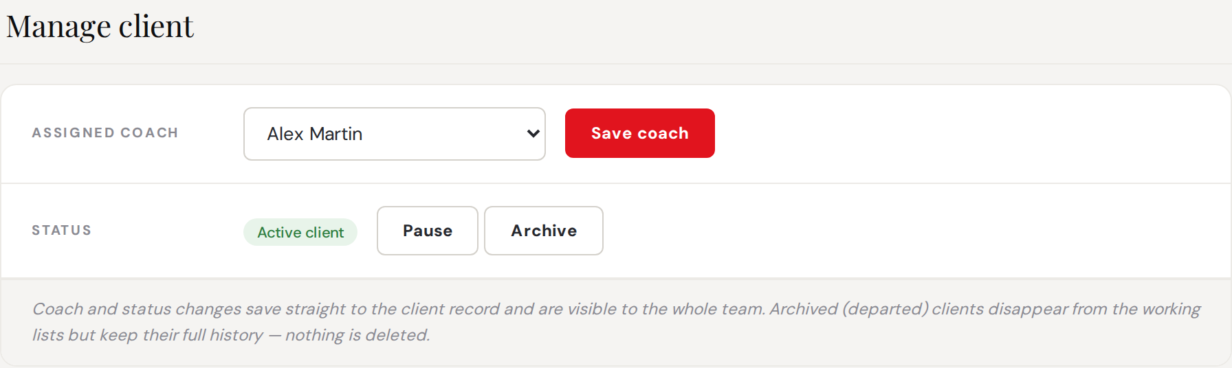 Manage client panel